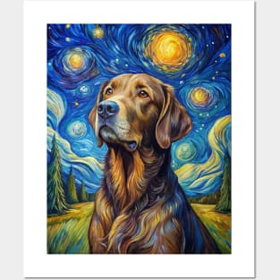 Labrador Retriever Dog Breed Painting in a Van Gogh Starry Night Art Style Posters and Art